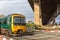 Great Western Railway train passes under the Avonmouth Bridge that takes the M5 motorway over the River Avon, Bristol,