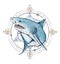 Great White Shark with a compass geometric background