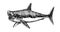 Great white shark with open jaws, dangerous sea predator, prehistoric fish megalodon