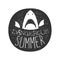 Great White Shark With Open Mouth Summer Surf Club Black And White Stamp With Dangerous Animal Silhouette Template
