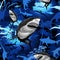 Great White Shark on Surreal Jurassic Underwater Fantasy Lanscape Vector Seamless Textile Pattern