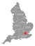 Greater London red highlighted in map of England UK