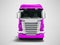 Greater violet truck for transportation of goods for long distances front view 3d render on gray background with shadow