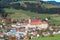 Grebenzen - Benedictine monastery Saint Lambrecht Abbey surrounded by lush green alpine landscape in nature park Zirbitzkogel