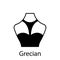 Grecian of Fashion Neckline Type for Women Blouse, Dress Silhouette Icon. Black T-Shirt, Crop Top on Dummy. Trendy