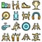 Greco-Roman wrestling icons set vector flat