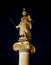 Greece, Athena statue night view, the greek goddess of knowledge and wisdom