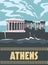 Greece Athens Poster Travel, columns ruins temple antique, old Mediterranean European culture and architecture