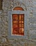 Greece, Chios island, vintage window of stone wall house