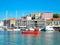 Greece. Crete. June 2017. Sea port town of Chania. The submarine carries tourists on a boat trip