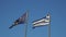 Greece and European Union flags blowing in the wind 4K