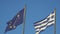 Greece and European Union flags blowing in the wind 4K