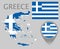 Greece flag, map and map pointer