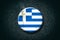 Greece flag. Round badge, on a dark background. Signs and Symbols