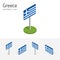 Greece flag, vector set of 3D isometric icons
