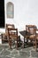 Greece, Folegandros.  Three chairs at a cafe.