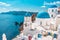 Greece island of Santorini, famous Europe travel destination. Greek village landscape