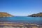 Greece. Kea island. Blue sky, calm sea water, Otzias bay