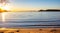 Greece, Kea island, sunset at the beach. Sun falling, seascape with lighthouse