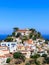 Greece, Kea Tzia island. Capital city Ioulis, blue sky background