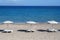 Greece. Kos. Kefalos beach. Chairs and umbrellas on the beach
