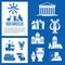 Greece Landmarks and cultural features blue icons design set