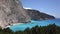 Greece Lefkada Beach with Blue Waves Crashes on Seashore, Seascape Cliffs View with Turquoise Water in Summer Vacation