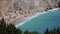 Greece Lefkada Beach with Blue Waves Crashes on Seashore, Seascape Cliffs View with Turquoise Water in Summer Vacation