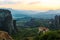 Greece. Meteora is incredible sandstone rock formations. The Holly Monastery of Rousanou in background.