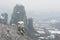 Greece. Meteora. Snow-covered Roussanou monastery