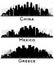 Greece, Mexico and China City Skyline Silhouette Set