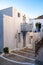 Greece, Milos island, Chora town, Plaka. Building stair in Melos Cyclades architecture