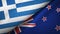 Greece and New Zealand two flags textile cloth, fabric texture