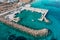 Greece, Pano Koufonisi small cyclades island, marina aerial drone view