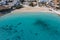 Greece, Pano Koufonisi small cyclades island sandy beach aerial drone view