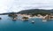 Greece Parga coast. Aerial drone view of city the Castle and Panagia island