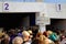 Greece, Paros island, port of Paroikia, passengers embarking to ferry boat