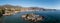 Greece Peloponnese. Stoupa seaside village and beach, aerial panorama view. Mani, Messenia