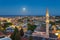 Greece, Rhodes - July 12 Panorama of the Old Town and the Mosque of Suleyman evening with the moon on July 12, 2014 in Rhodes, G