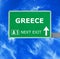 GREECE road sign against clear blue sky