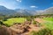 Greece rural landscape: a flock of sheep on the grasslands in valley and mountains