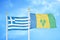 Greece and Saint Vincent and the Grenadines two flags on flagpoles and blue sky