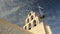 Greece Santorini Church with bells and flag low angle