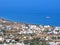 Greece, Santorini, Kamari village, airplane, sea, top view