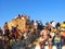 Greece, Santorini, Oia, crowd of people, old castle, wait of sunset