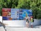 Greece, Santorini, tourists, billboard, routes cruises