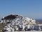 GREECE SERIFOS ISLAND CHORA VILLAGE WHITE WASHED HOUSES CASTLE BLUE SKY