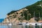 Greece, Skopelos island, May23,2019: boats on the bay of Skopelos island