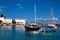 Greece, Spetses island, yachts docked in the old harbour