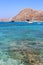 Greece. In the summer ships in the harbor in the sea near the island